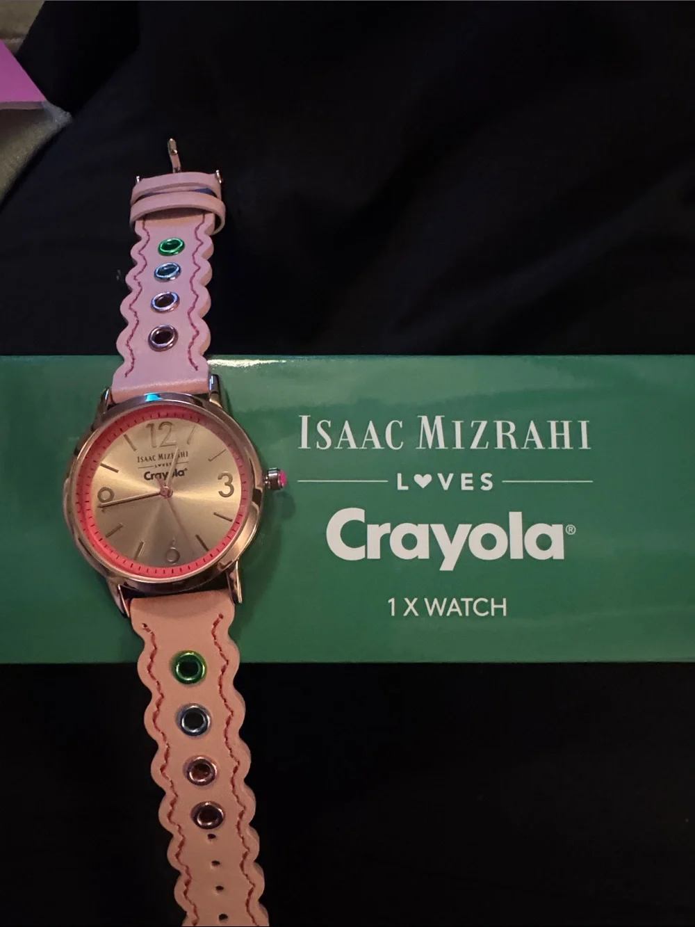 Crayola Isaac Mizrahi Pink Watch with Multicolor Gem Accents